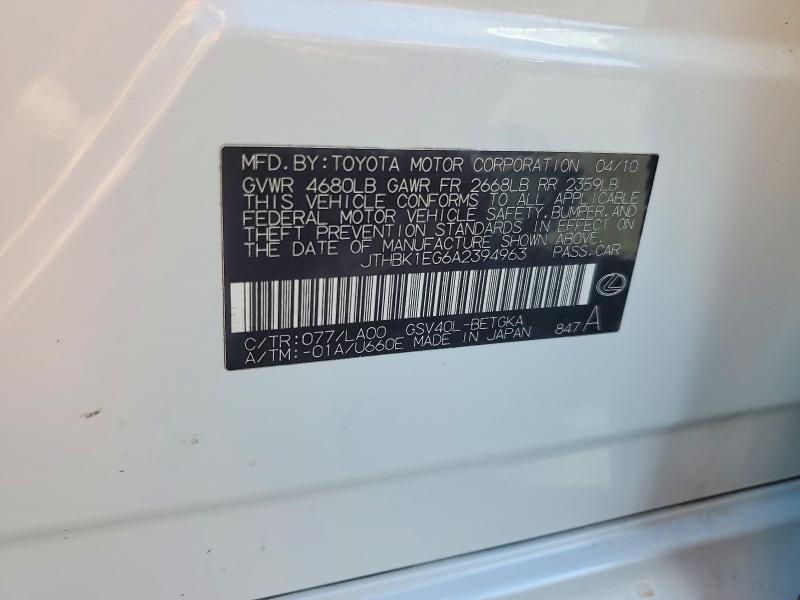 Auction sale of the 2010 Lexus Es 350, vin: JTHBK1EG6A2394963, lot number: 49007606