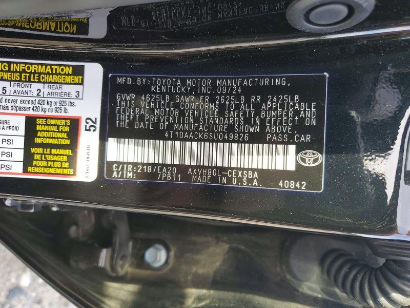 51643146 :رقم المزاد ، 4T1DAACK6SU049826 vin ، 2025 Toyota Camry مزاد بيع