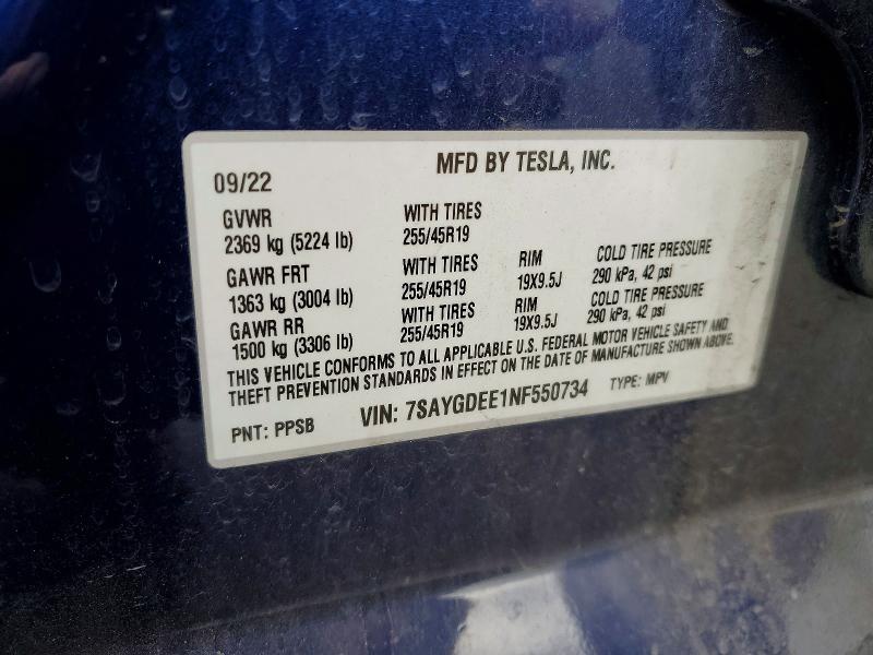 2022 Tesla Model Y მანქანა იყიდება აუქციონზე, vin: 7SAYGDEE1NF550734, აუქციონის ნომერი: 50355976