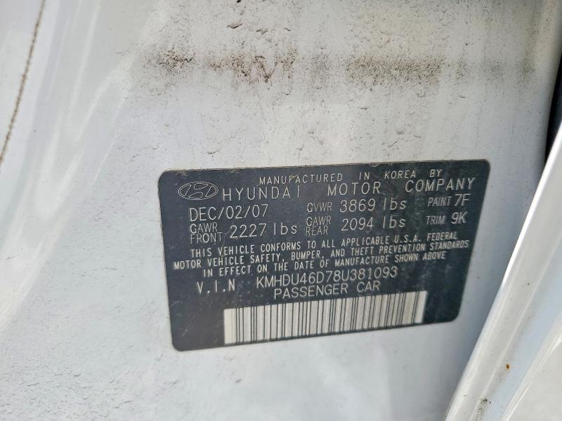 51114976 :رقم المزاد ، KMHDU46D78U381093 vin ، 2008 Hyundai Elantra مزاد بيع