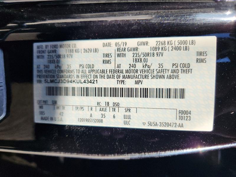 2019 Lincoln Mkc მანქანა იყიდება აუქციონზე, vin: 5LMCJ3D94KUL43421, აუქციონის ნომერი: 50349746
