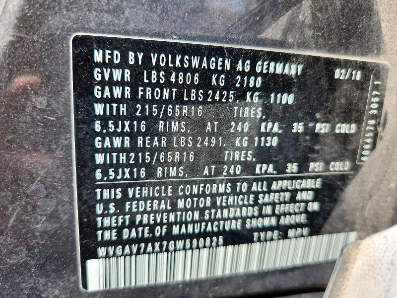 Продажа на аукционе авто 2016 Volkswagen Tiguan, vin: WVGAV7AX7GW590825, номер лота: 50812826