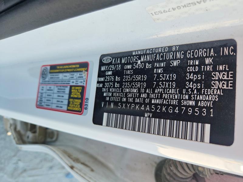 Aukcja sprzedaży 2019 Kia Sorento, vin: 5XYPK4A52KG479531, numer aukcji: 49468706