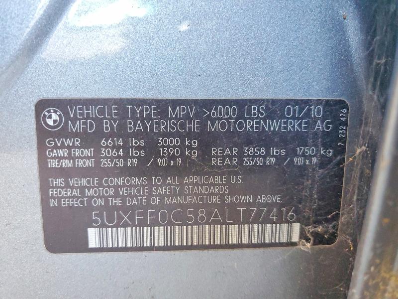 2010 Bmw X5 მანქანა იყიდება აუქციონზე, vin: 5UXFF0C58ALT77416, აუქციონის ნომერი: 49846296