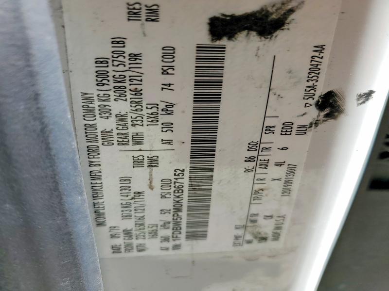 Продаж на аукціоні авто 2019 Ford Transit, vin: 1FDBW5PM0KKB67152, номер лоту: 45523686