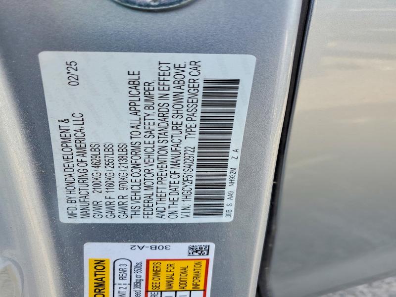 Продаж на аукціоні авто 2025 Honda Accord, vin: 1HGCY2F51SA029722, номер лоту: 50941586