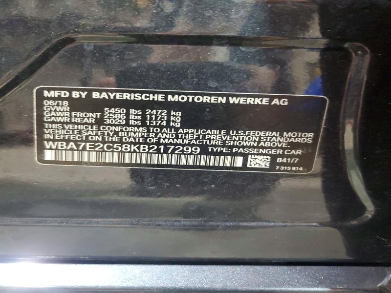 48931836 :رقم المزاد ، WBA7E2C58KB217299 vin ، 2019 Bmw 740 مزاد بيع