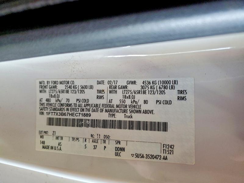 2017 Ford F350 მანქანა იყიდება აუქციონზე, vin: 1FT7X3B67HEC71889, აუქციონის ნომერი: 50214576
