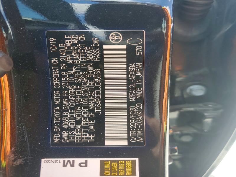 49920126 :رقم المزاد ، JTDS4RCE0LJ045558 vin ، 2020 Toyota Corolla مزاد بيع