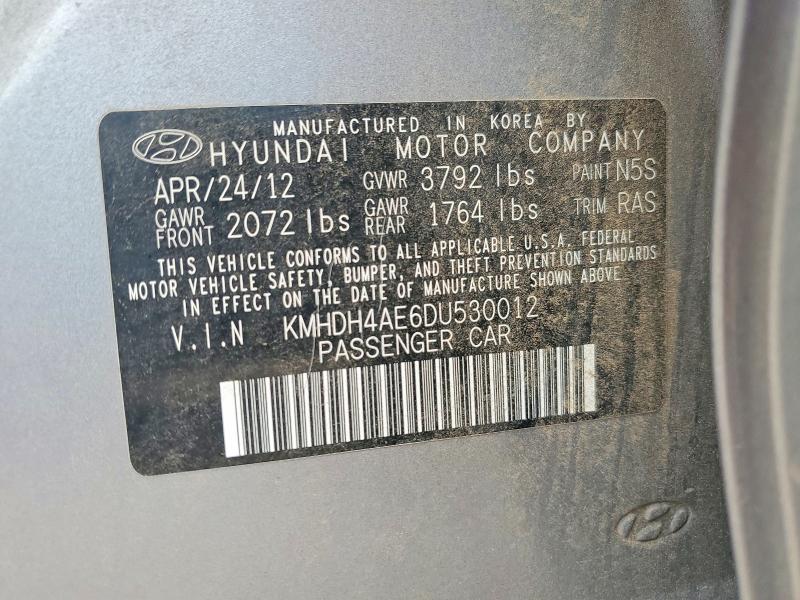 2013 Hyundai Elantra მანქანა იყიდება აუქციონზე, vin: KMHDH4AE6DU530012, აუქციონის ნომერი: 50446016