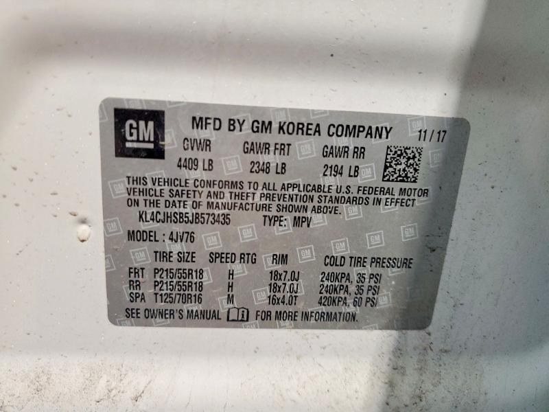 Продаж на аукціоні авто 2018 Buick Encore, vin: KL4CJHSB5JB573435, номер лоту: 52018886