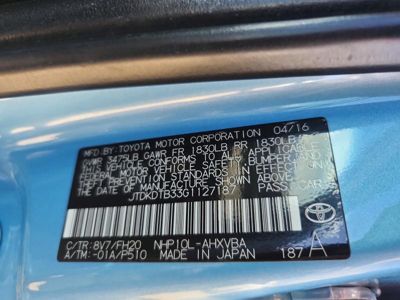 Aukcja sprzedaży 2016 Toyota Prius C, vin: JTDKDTB33G1127187, numer aukcji: 51288896