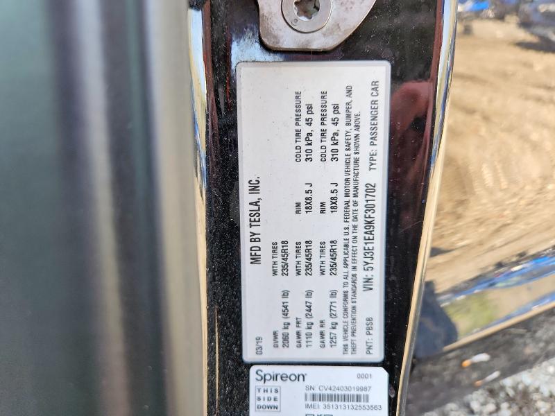 48446086 :رقم المزاد ، 5YJ3E1EA9KF301702 vin ، 2019 Tesla Model 3 مزاد بيع