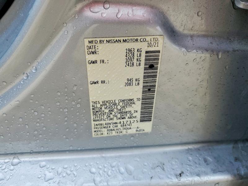 Продажа на аукционе авто 2021 Nissan Altima, vin: 1N4BL4DV5MN417125, номер лота: 49161506