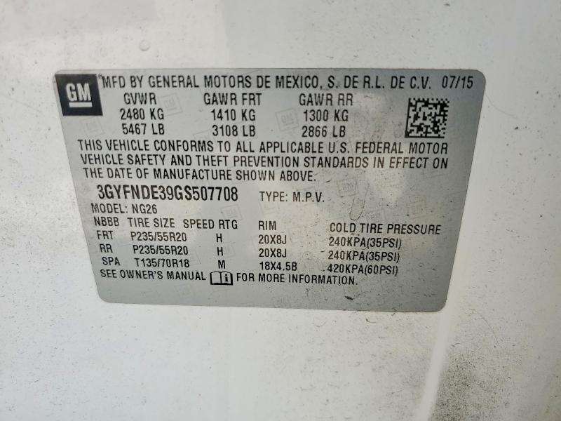 49624106 :رقم المزاد ، 3GYFNDE39GS507708 vin ، 2016 Cadillac Srx مزاد بيع