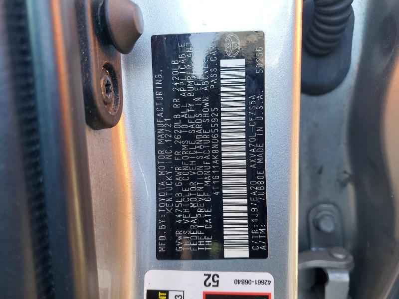 2022 Toyota Camry მანქანა იყიდება აუქციონზე, vin: 4T1G11AK8NU655925, აუქციონის ნომერი: 48641616