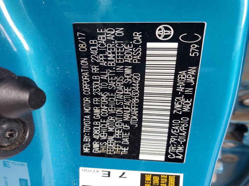 2017 Toyota Prius Prime მანქანა იყიდება აუქციონზე, vin: JTDKARFP8H3044420, აუქციონის ნომერი: 51830426