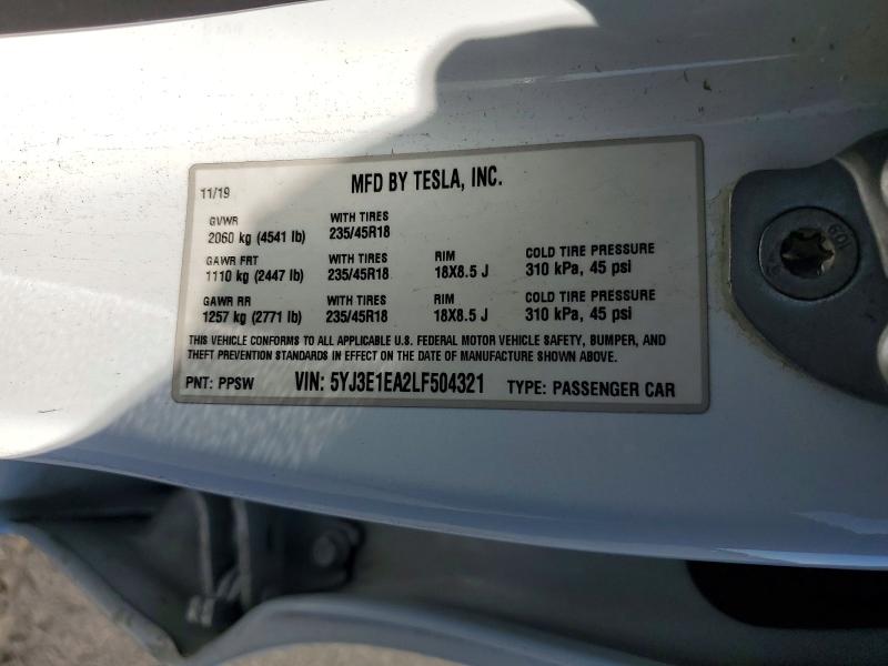 Продажа на аукционе авто 2020 Tesla Mdl 3, vin: 5YJ3E1EA2LF504321, номер лота: 50727136