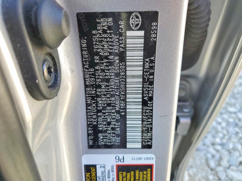 48912636 :رقم المزاد ، 4T1BF1FK5HU328505 vin ، 2017 Toyota Camry مزاد بيع