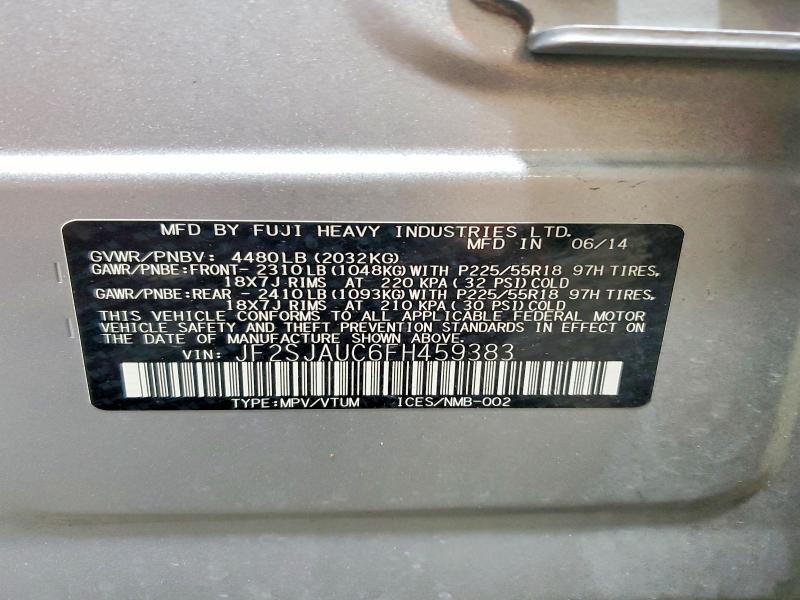 Продажа на аукционе авто 2015 Subaru Forester, vin: JF2SJAUC6FH459383, номер лота: 51544226