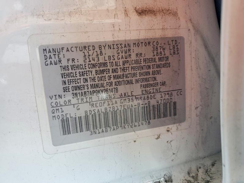 Auction sale of the 2019 Nissan Sentra, vin: 3N1AB7AP9KY261478, lot number: 49999536