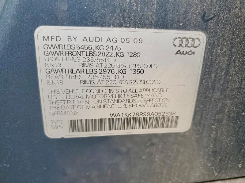 2009 Audi Q5 მანქანა იყიდება აუქციონზე, vin: WA1KK78R99A052338, აუქციონის ნომერი: 50787196