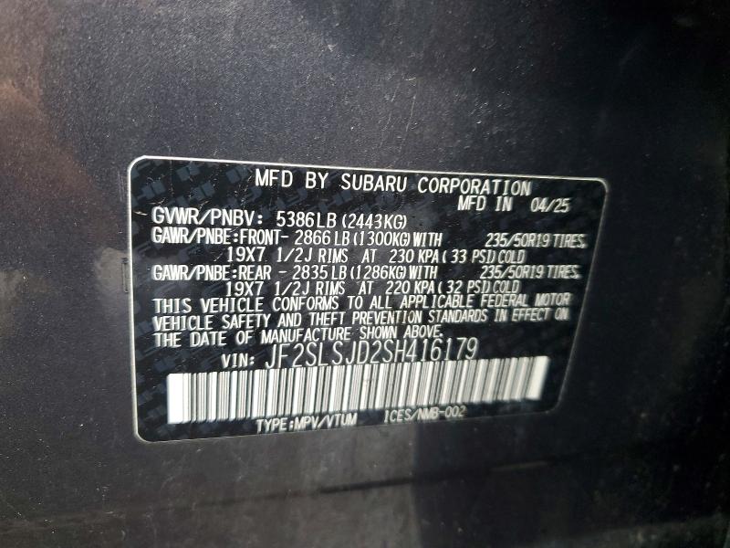 49777166 :رقم المزاد ، JF2SLSJD2SH416179 vin ، 2025 Subaru Forester مزاد بيع