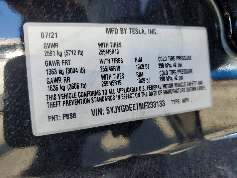 2021 Tesla Model Y მანქანა იყიდება აუქციონზე, vin: 5YJYGDEE7MF233133, აუქციონის ნომერი: 51547586