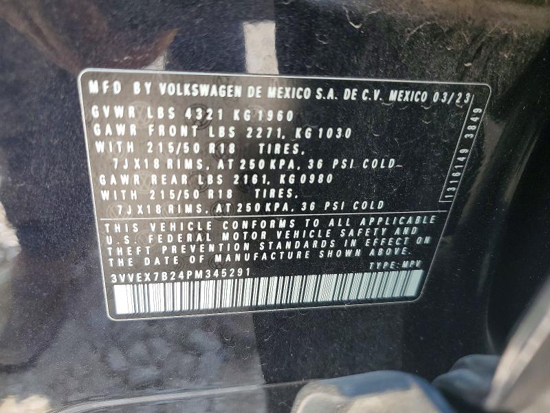 Продажа на аукционе авто 2023 Volkswagen Taos, vin: 3VVEX7B24PM345291, номер лота: 50322196