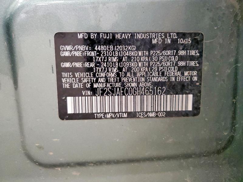 2016 Subaru Forester მანქანა იყიდება აუქციონზე, vin: JF2SJAFC0GH465162, აუქციონის ნომერი: 49278506