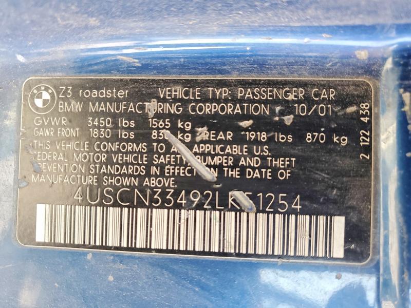 2002 Bmw Z3 მანქანა იყიდება აუქციონზე, vin: 4USCN33492LK51254, აუქციონის ნომერი: 50027286