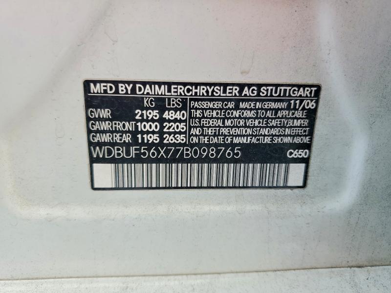 50599856 :رقم المزاد ، WDBUF56X77B098765 vin ، 2007 Mercedes-benz E مزاد بيع