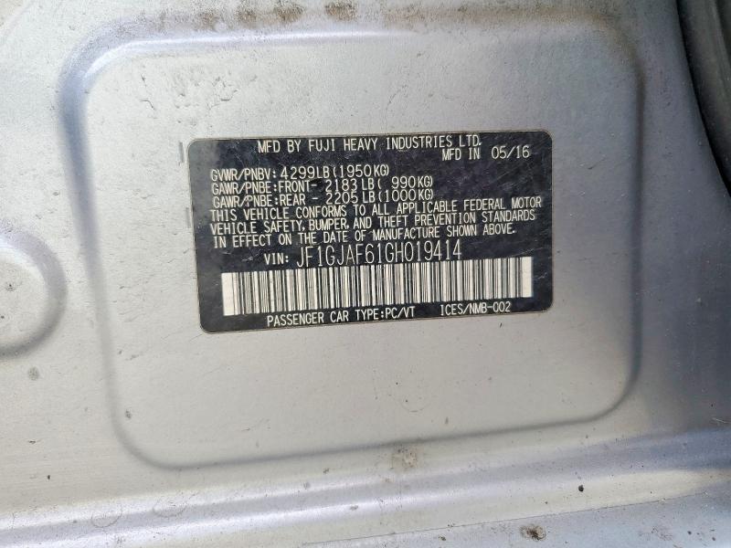 49661806 :رقم المزاد ، JF1GJAF61GH019414 vin ، 2016 Subaru Impreza مزاد بيع