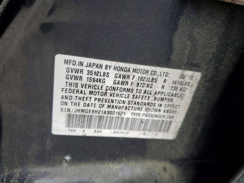Aukcja sprzedaży 2010 Honda Fit, vin: JHMGE8H21AS001621, numer aukcji: 50110916