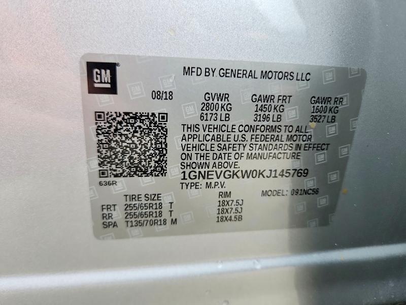 Продажа на аукционе авто 2019 Chevrolet Traverse, vin: 1GNEVGKW0KJ145769, номер лота: 48410286