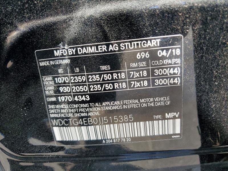 50152486 :رقم المزاد ، WDCTG4EB0JJ515385 vin ، 2018 Mercedes-benz Gla مزاد بيع