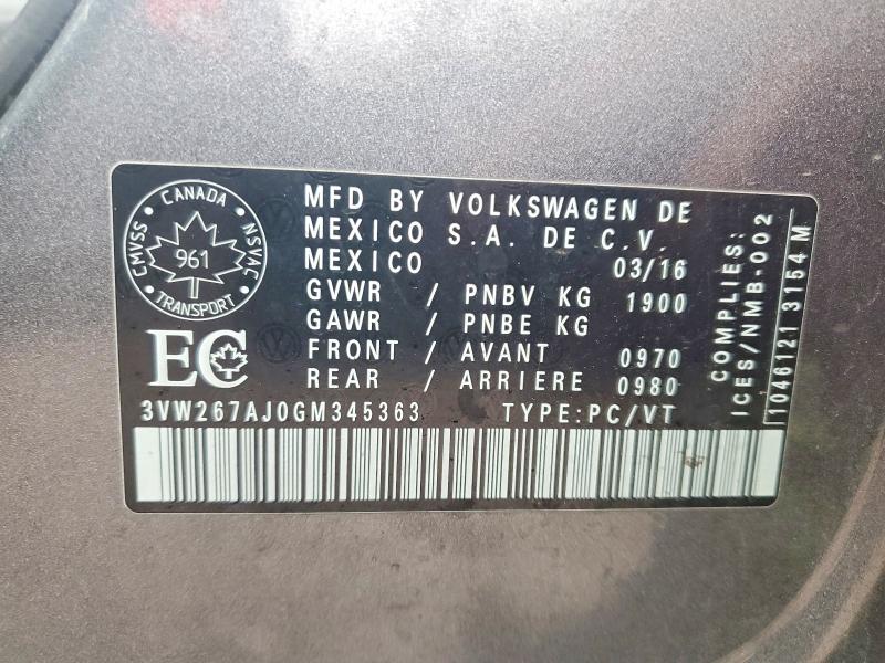 Aukcja sprzedaży 2016 Volkswagen Jetta, vin: 3VW267AJ0GM345363, numer aukcji: 49794366