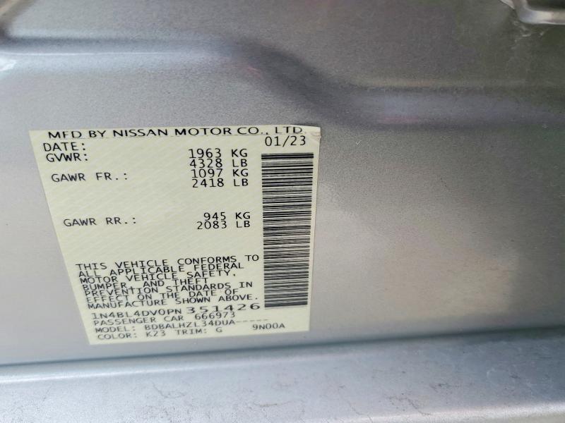 Продаж на аукціоні авто 2023 Nissan Altima, vin: 1N4BL4DV0PN351426, номер лоту: 49080296