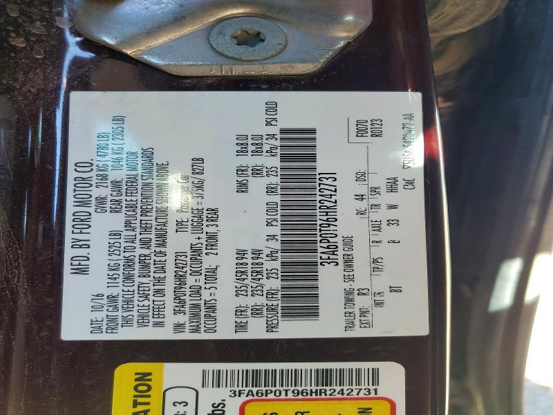 Aukcja sprzedaży 2017 Ford Fusion, vin: 3FA6P0T96HR242731, numer aukcji: 49570176
