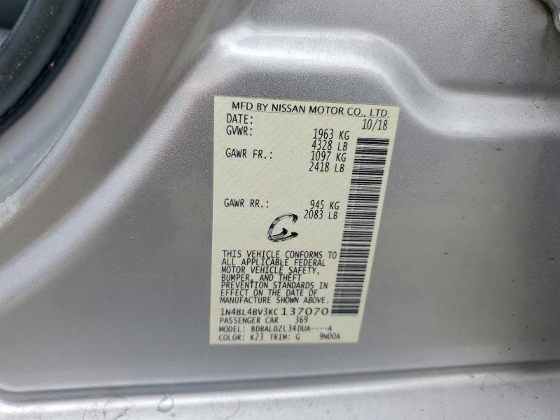 Продаж на аукціоні авто 2019 Nissan Altima, vin: 1N4BL4BV3KC137070, номер лоту: 51511976