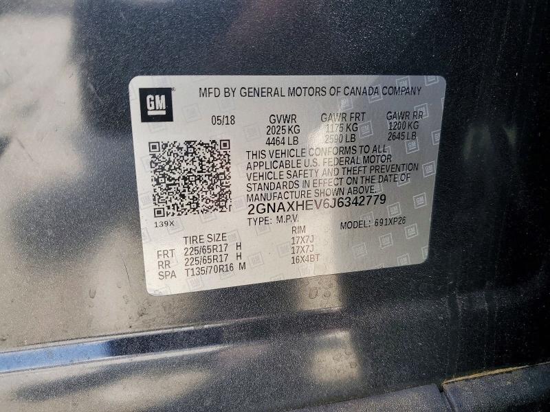 51475876 :رقم المزاد ، 2GNAXHEV6J6342779 vin ، 2018 Chevrolet Equinox مزاد بيع