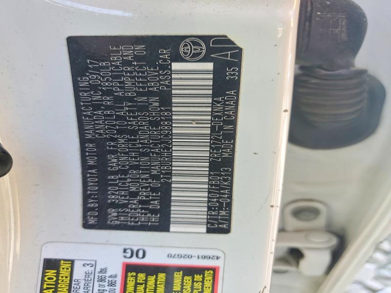 2018 Toyota Corolla მანქანა იყიდება აუქციონზე, vin: 2T1BURHE2JC988181, აუქციონის ნომერი: 49429026