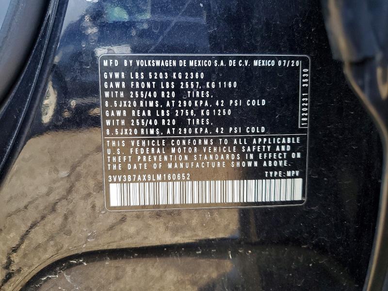 2020 Volkswagen Tiguan მანქანა იყიდება აუქციონზე, vin: 3VV3B7AX9LM160652, აუქციონის ნომერი: 49019996