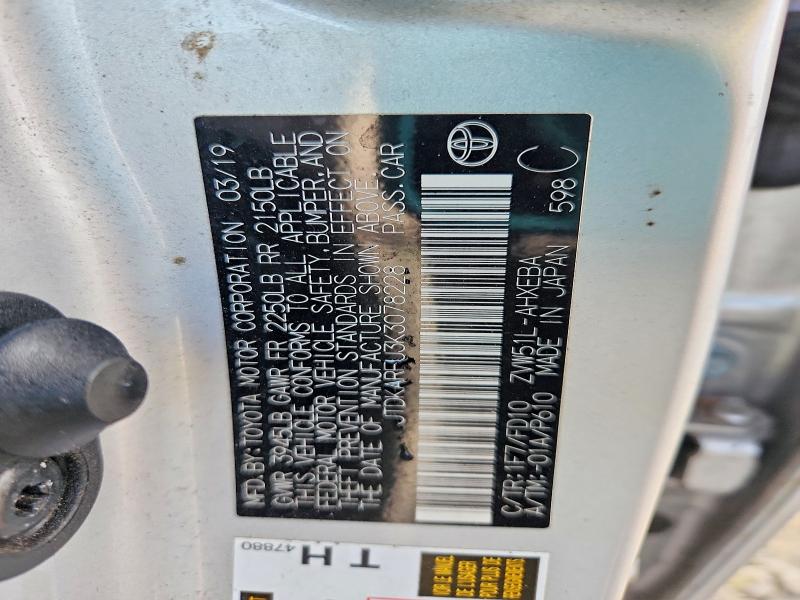 49010476 :رقم المزاد ، JTDKARFU3K3078228 vin ، 2019 Toyota Prius مزاد بيع