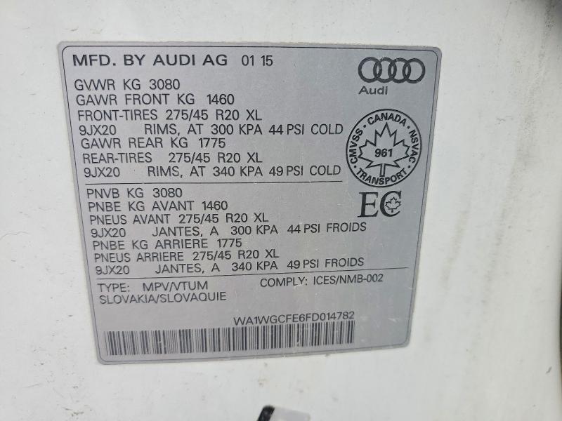50513126 :رقم المزاد ، WA1WGCFE6FD014782 vin ، 2015 Audi Q7 مزاد بيع