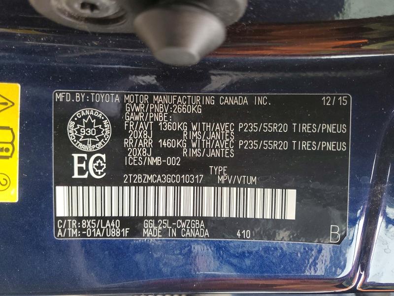 Aukcja sprzedaży 2016 Lexus Rx, vin: 2T2BZMCA3GC010317, numer aukcji: 47952746