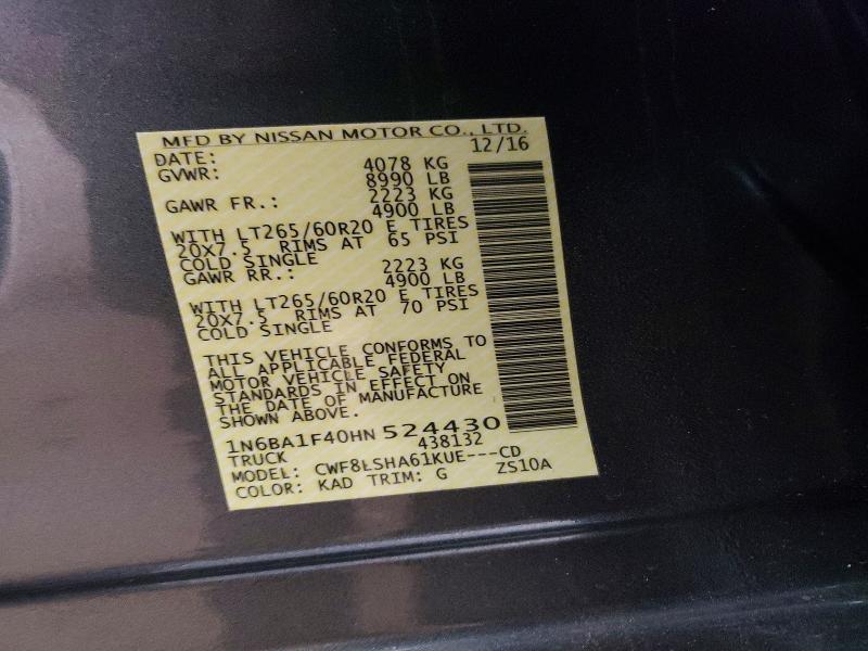 Продажа на аукционе авто 2017 Nissan Titan Xd, vin: 1N6BA1F40HN524430, номер лота: 49284506