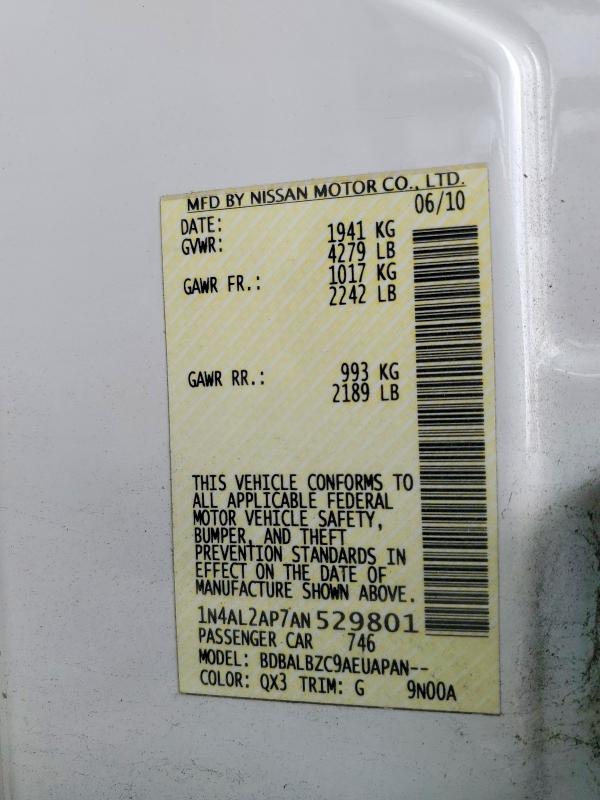 Aukcja sprzedaży 2010 Nissan Altima, vin: 1N4AL2AP7AN529801, numer aukcji: 50816606