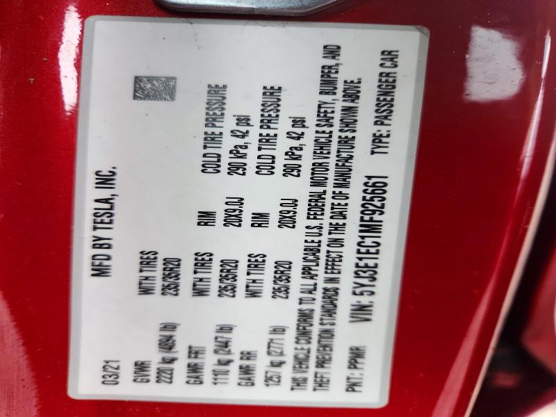 Aukcja sprzedaży 2021 Tesla Model 3, vin: 5YJ3E1EC1MF925661, numer aukcji: 49552166