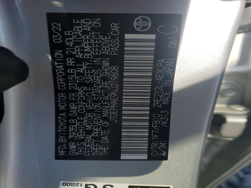 Aukcja sprzedaży 2022 Toyota Corolla, vin: JTDEPMAE9NJ219608, numer aukcji: 49323406